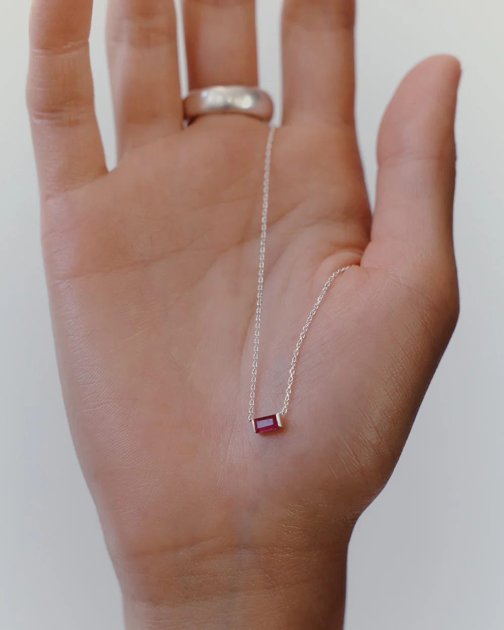 BAGUETTE BIRTHSTONE NECKLACE (STERLING SILVER) - Image 8