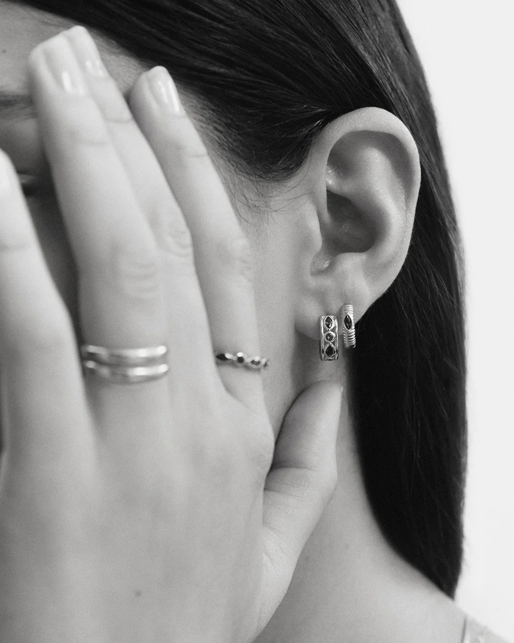 INK TEXTURE HUGGIES (STERLING SILVER) - Image 3