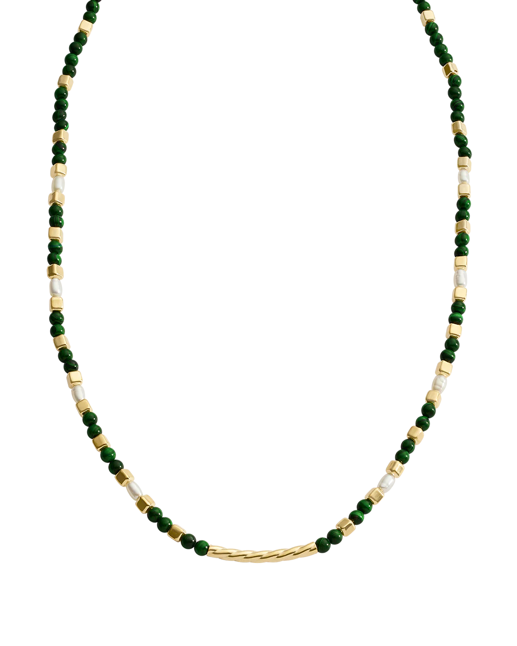 MALACHITE BEADED NECKLACE (18K GOLD PLATED)