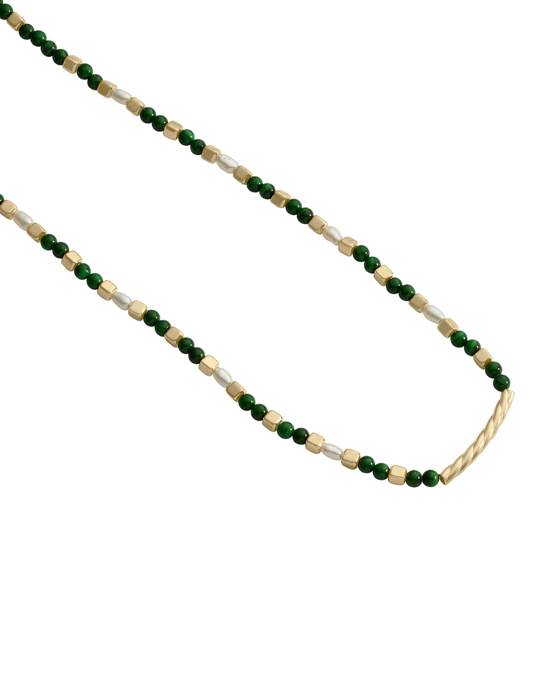 MALACHITE BEADED NECKLACE (18K GOLD PLATED) - Image 4