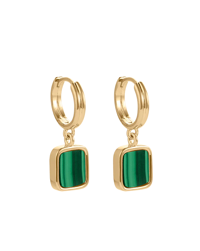 MALACHITE HOOPS (18K GOLD PLATED)