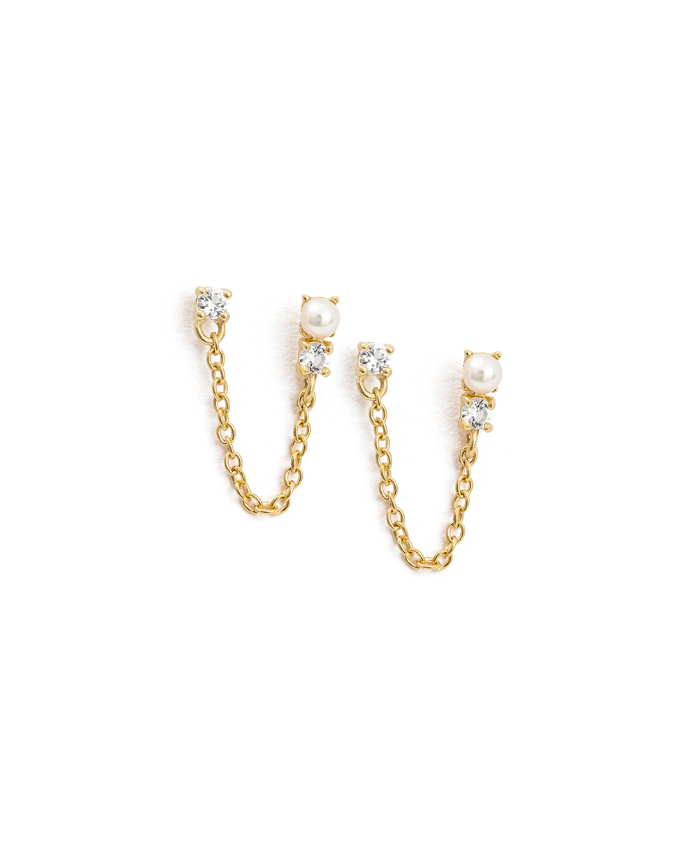 PEARL TOPAZ DOUBLE EARRINGS (18K GOLD PLATED)