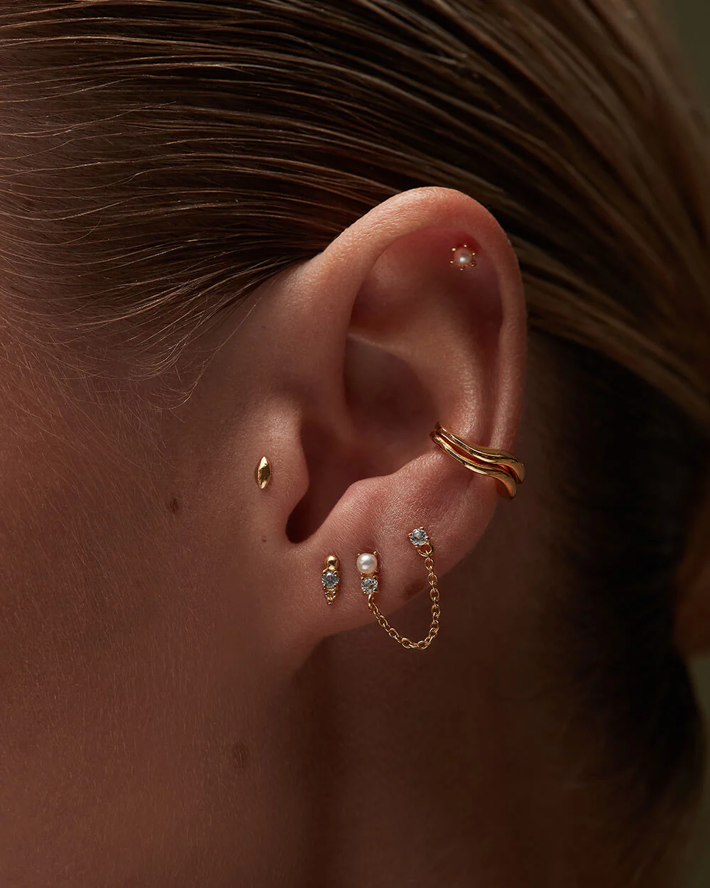 PEARL TOPAZ DOUBLE EARRINGS (18K GOLD PLATED) - Image 3