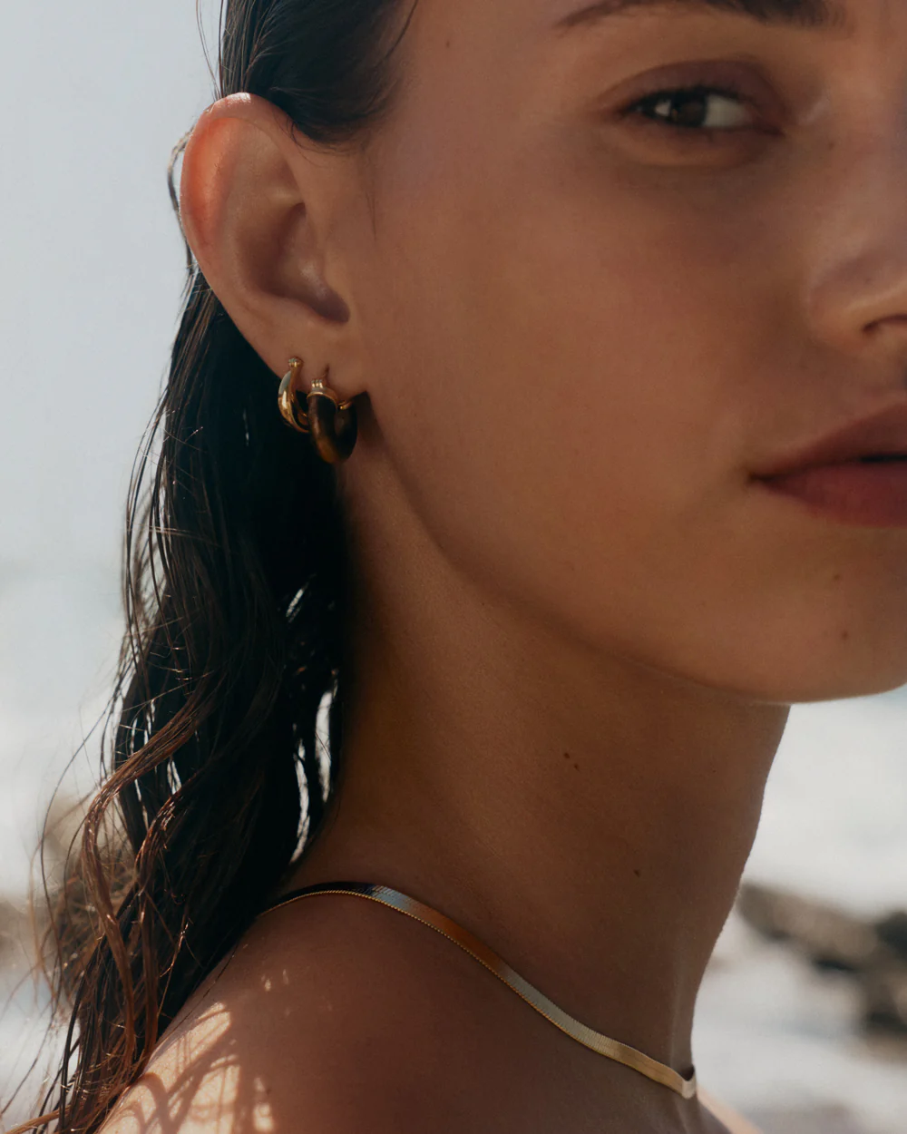 TEMPO TIGERS EYE HOOPS (18K GOLD PLATED) - Image 3