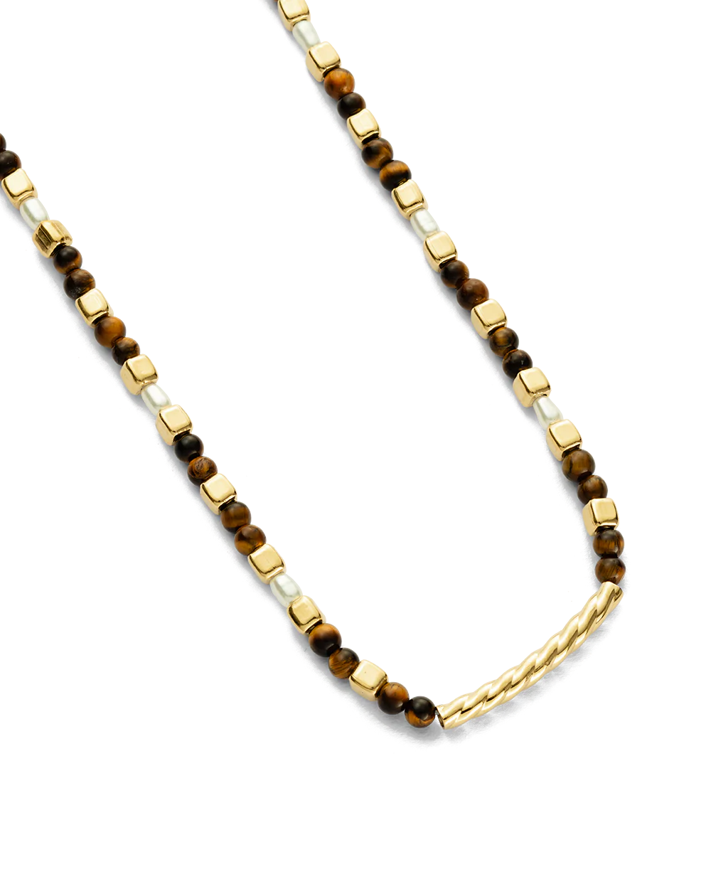 TIGERS EYE BEADED NECKLACE (18K GOLD PLATED) - Image 4