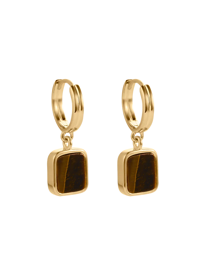 TIGERS EYE HOOPS (18K GOLD PLATED)