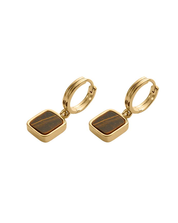 TIGERS EYE HOOPS (18K GOLD PLATED) - Image 4